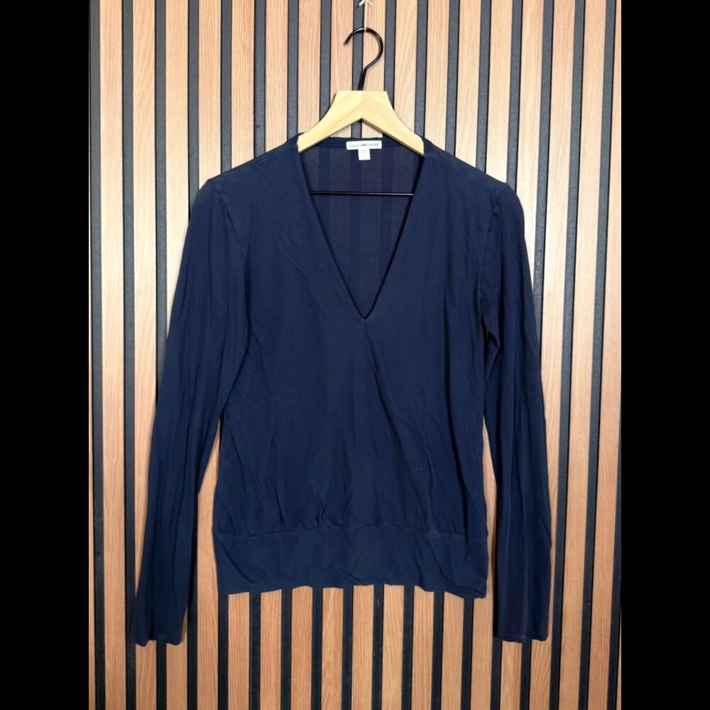 James Perse Top 1 / Small Blue Navy Long Sleeve V Neck Sheer